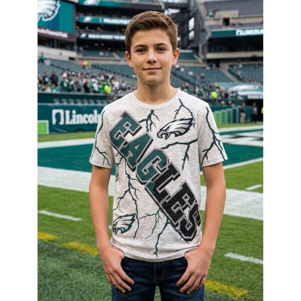 NFL Team Apparel Youth M 10/12 Philadelphia Eagles Lightning Graphic T Shirt
